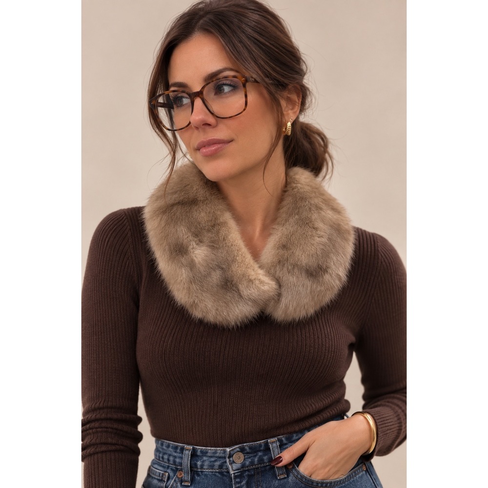 Vintage Mink Fur Collar Wrap Stole Womens Tan Brown Satin Lined Vintage Glamour